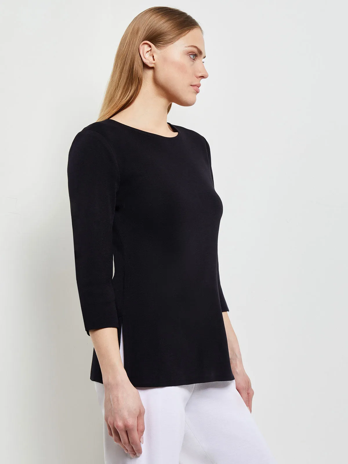 3/4 Sleeve Knit Tunic, Black