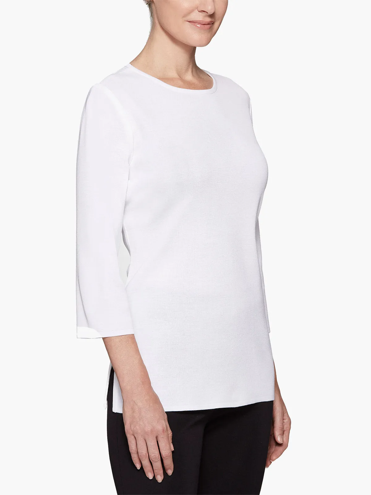 3/4 Sleeve Knit Tunic, White