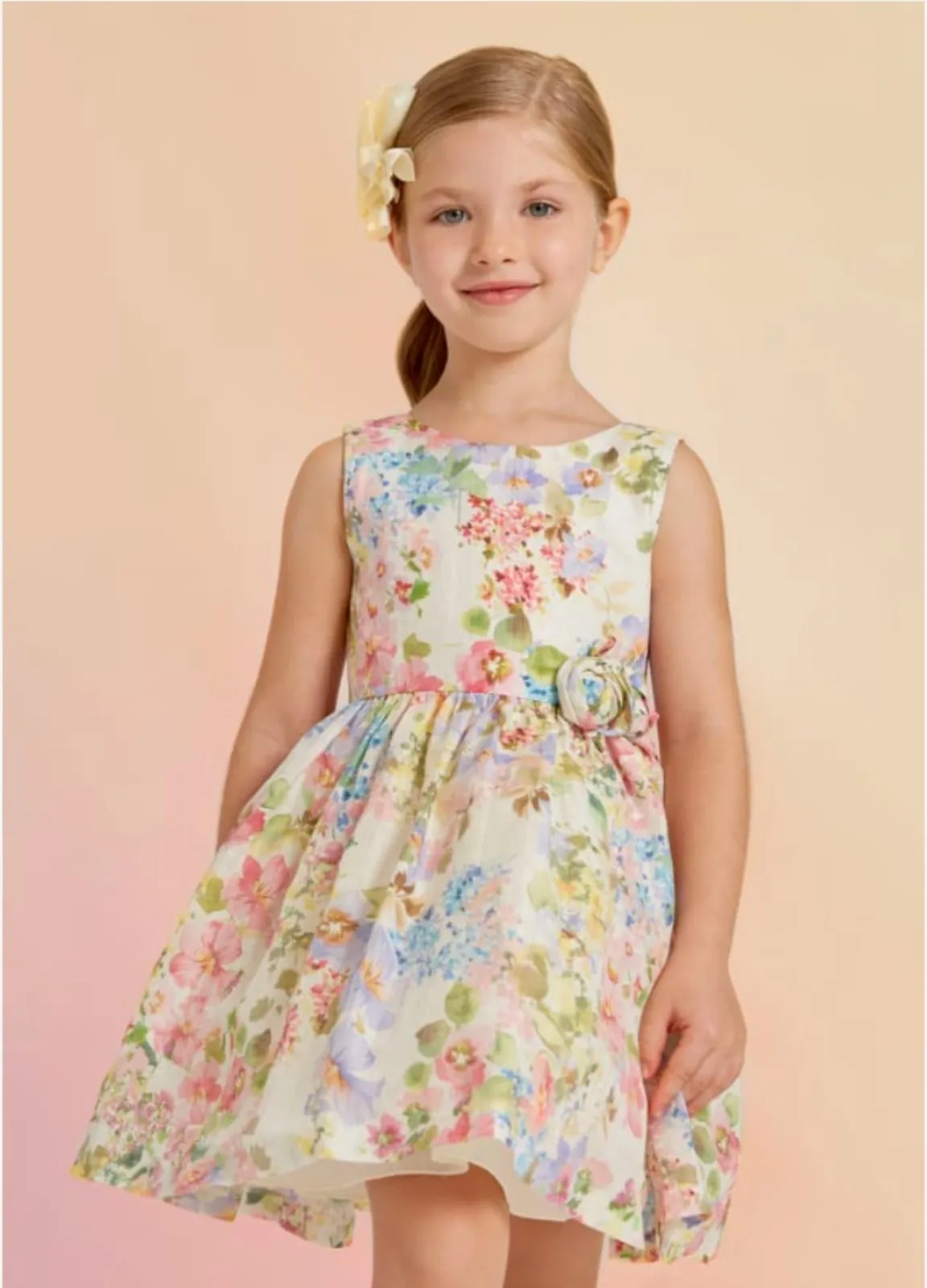 Abel & Lula Girls Floral Printed Linen Dress