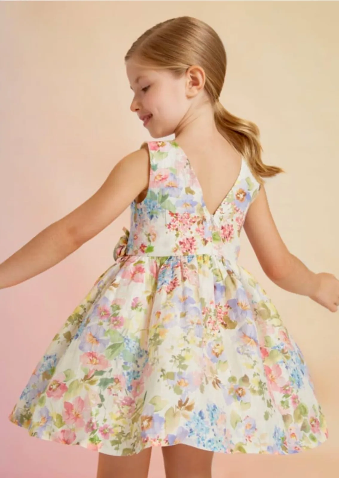 Abel & Lula Girls Floral Printed Linen Dress