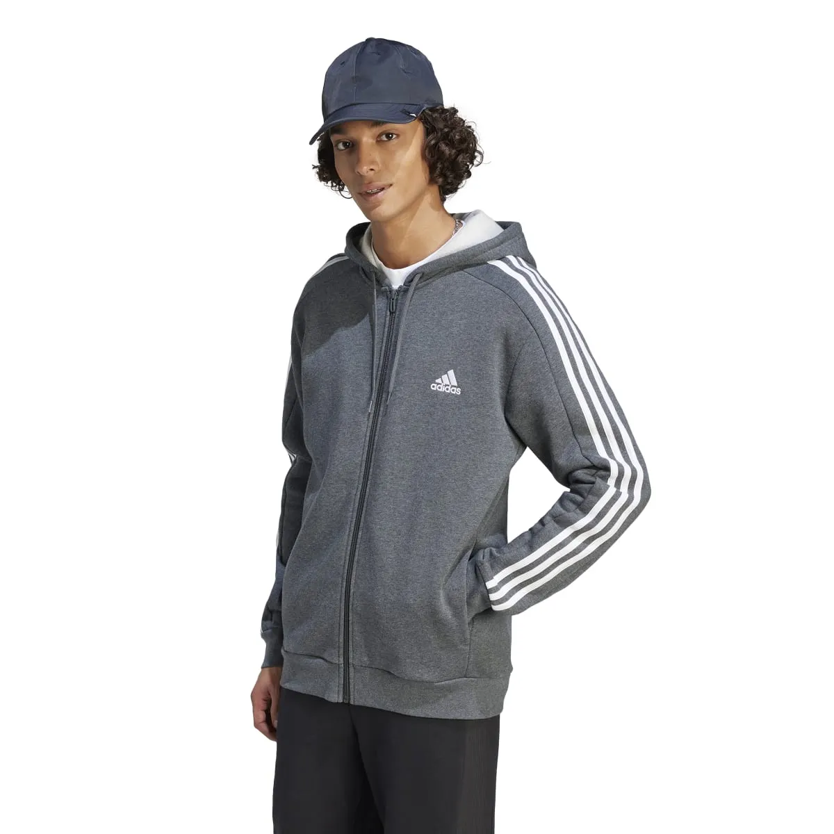 adidas Men's 3-Stripes Fleece Full-Zip Hoodie (Tall)