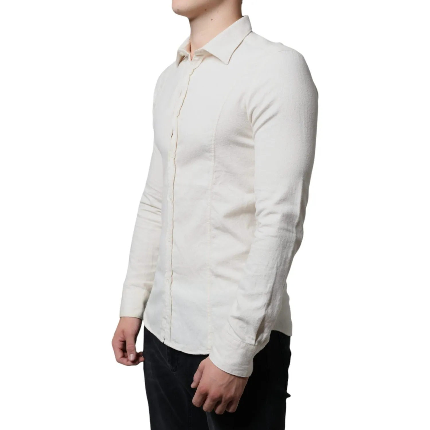 AGLINI Off White Cotton Collared Men Formal Dress Shirt