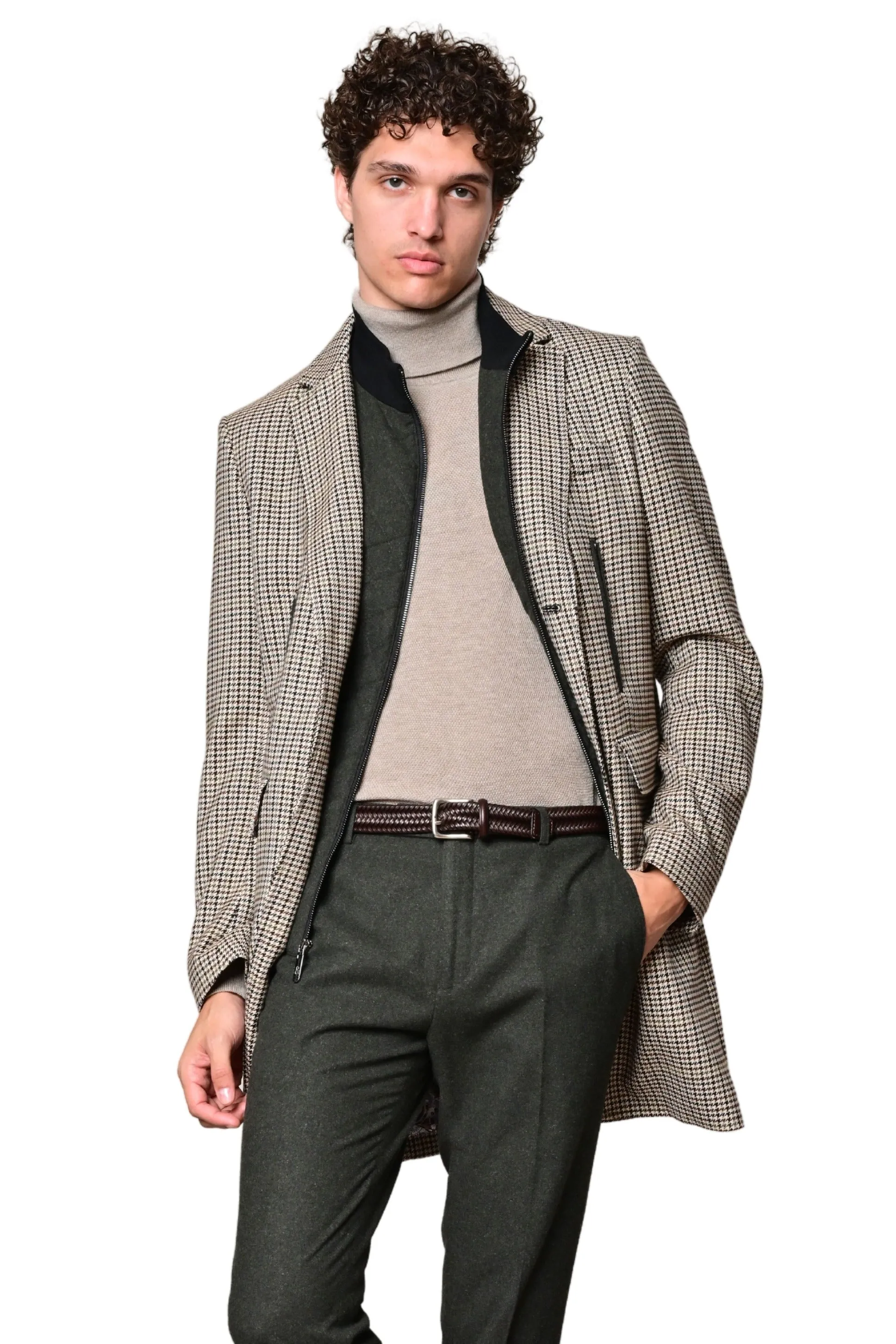 Alexander Coat - Removable Bib - slim - Brown Green Houndstooth