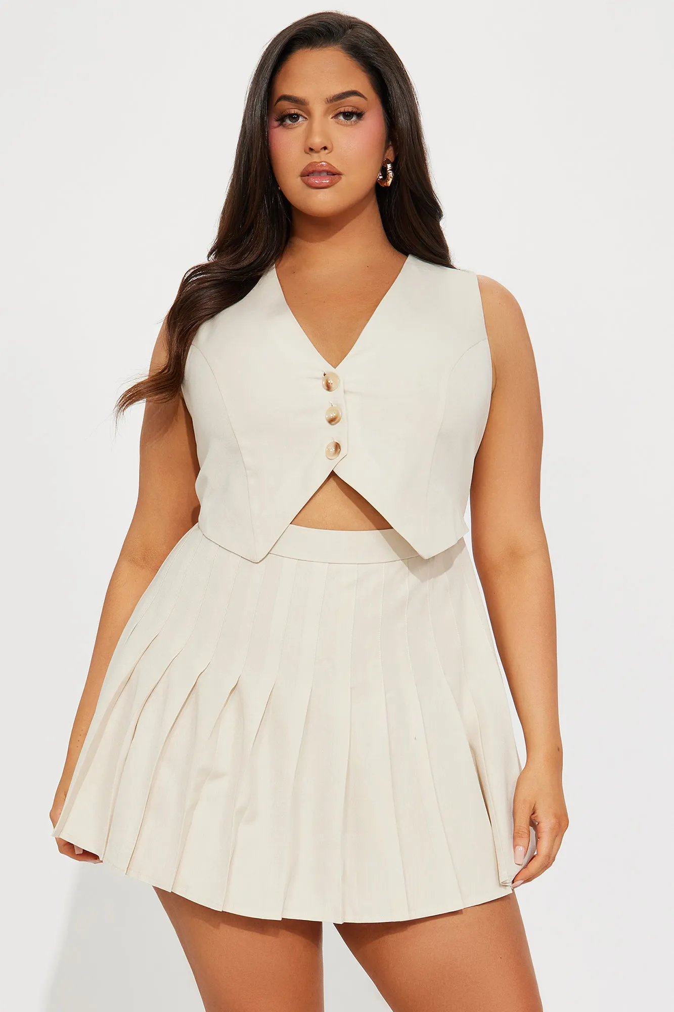 Allie Pleated Mini Dress - Tan