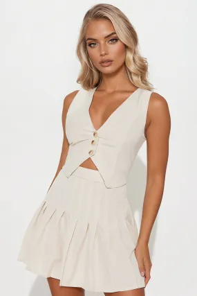 Allie Pleated Mini Dress - Tan