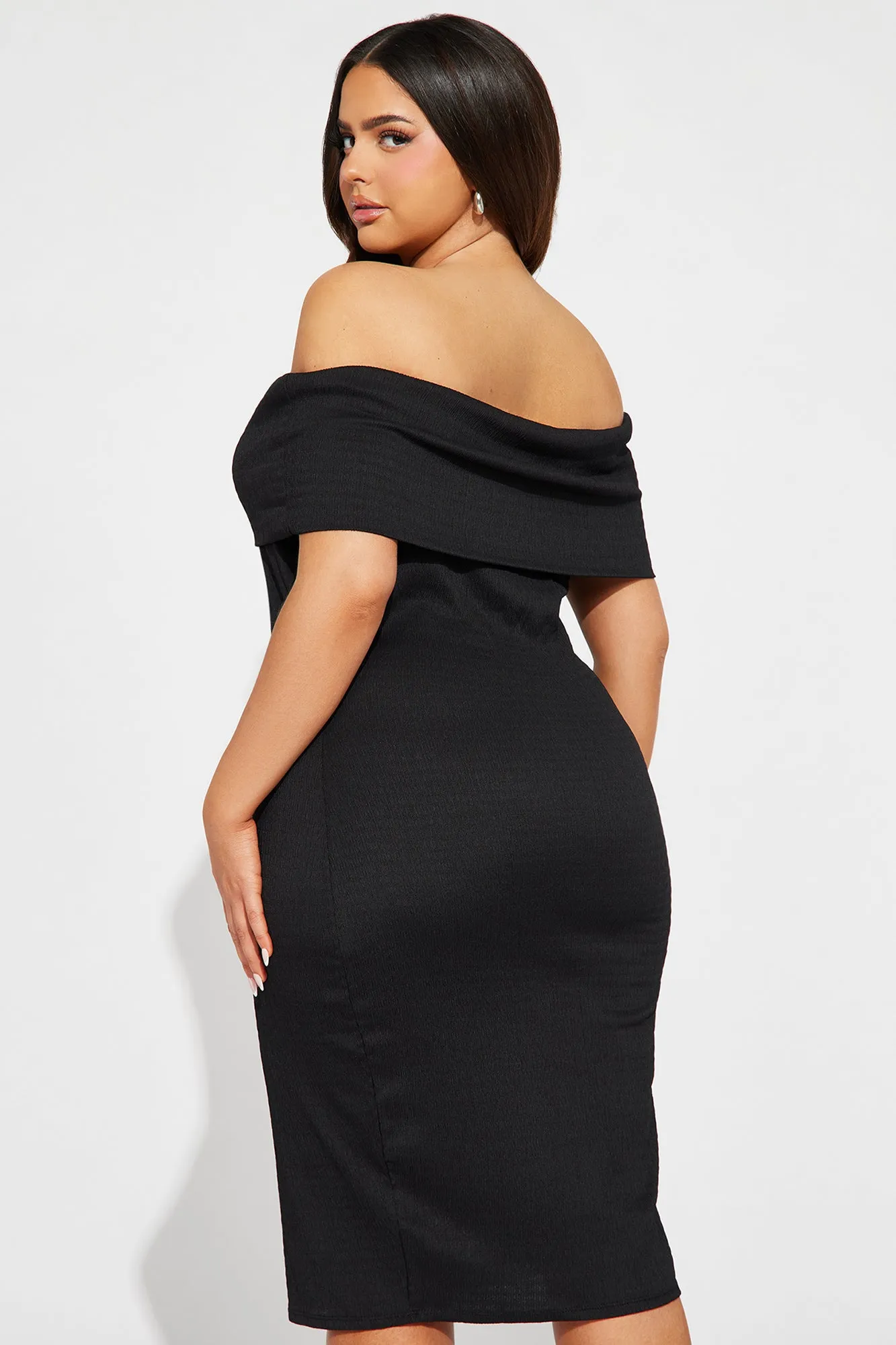 Ana Off Shoulder Midi Dress - Black