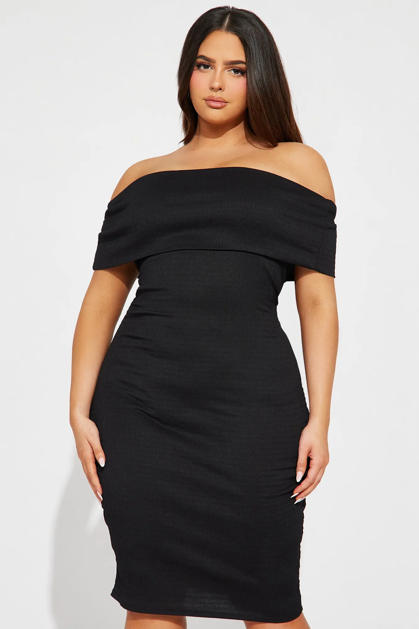 Ana Off Shoulder Midi Dress - Black