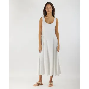 Anna Paneled Linen Midi Dress | White