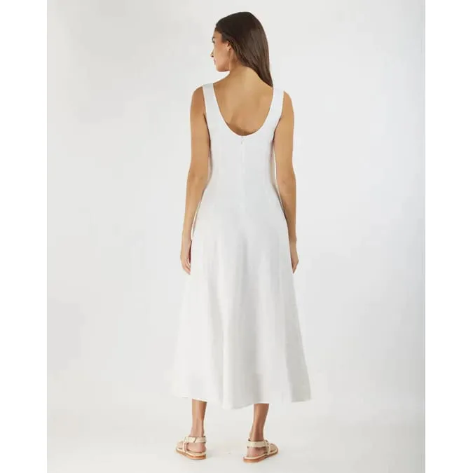 Anna Paneled Linen Midi Dress | White