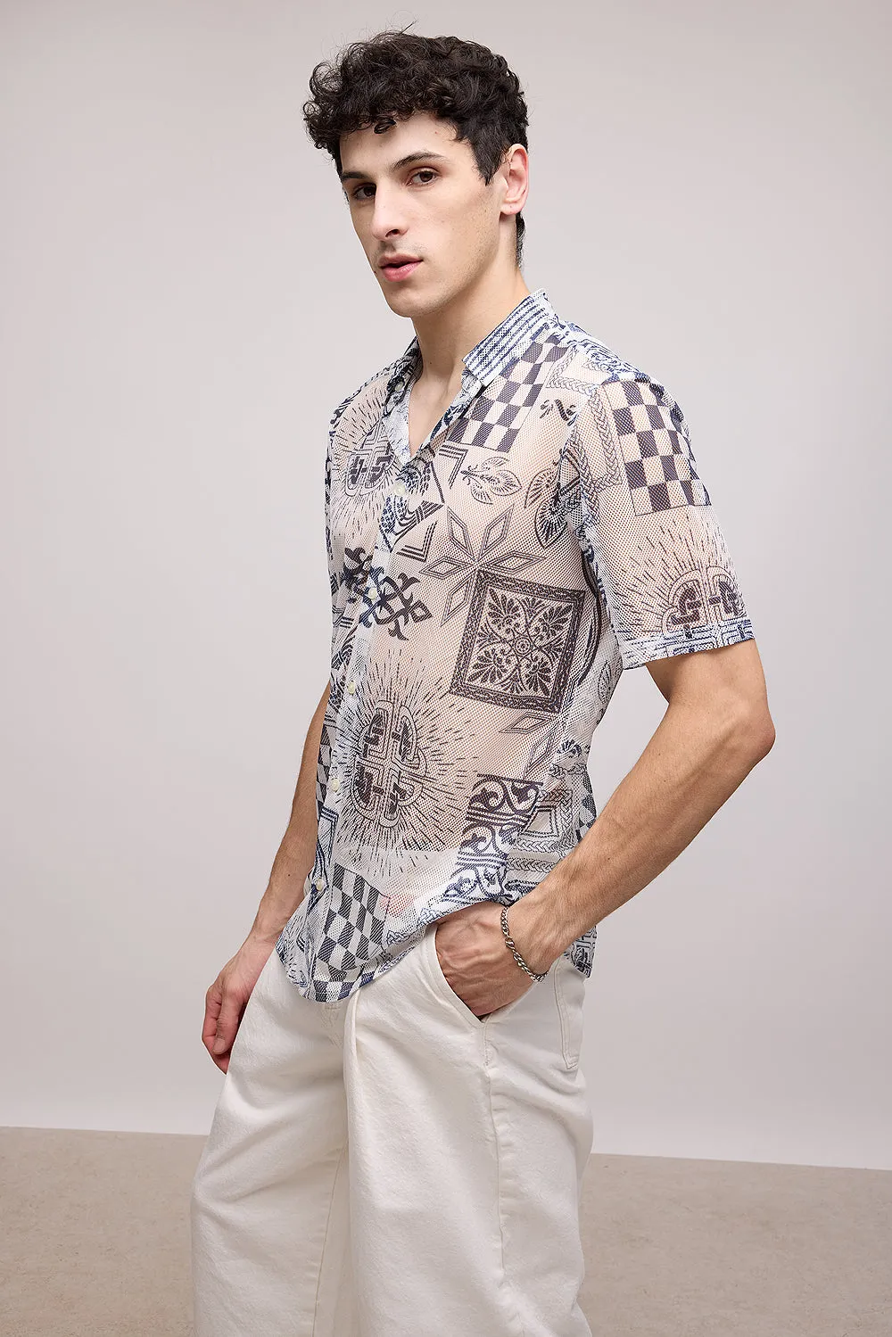 Ball Pen Effect Mesh Shirt