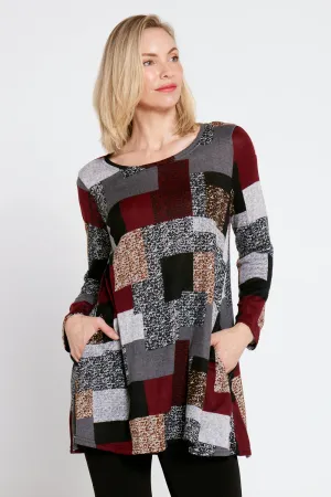 Barb Knit Top - Burgundy/Grey/Black