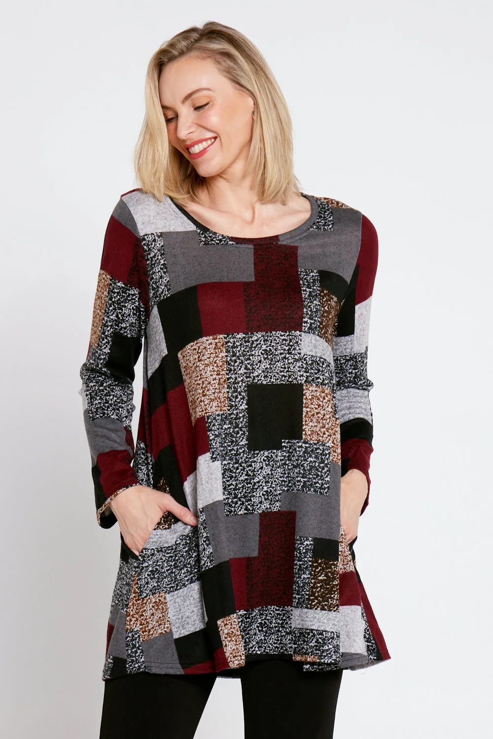 Barb Knit Top - Burgundy/Grey/Black