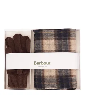 Barbour Tartan Scarf & Glove Gift Set - Brown Tartan