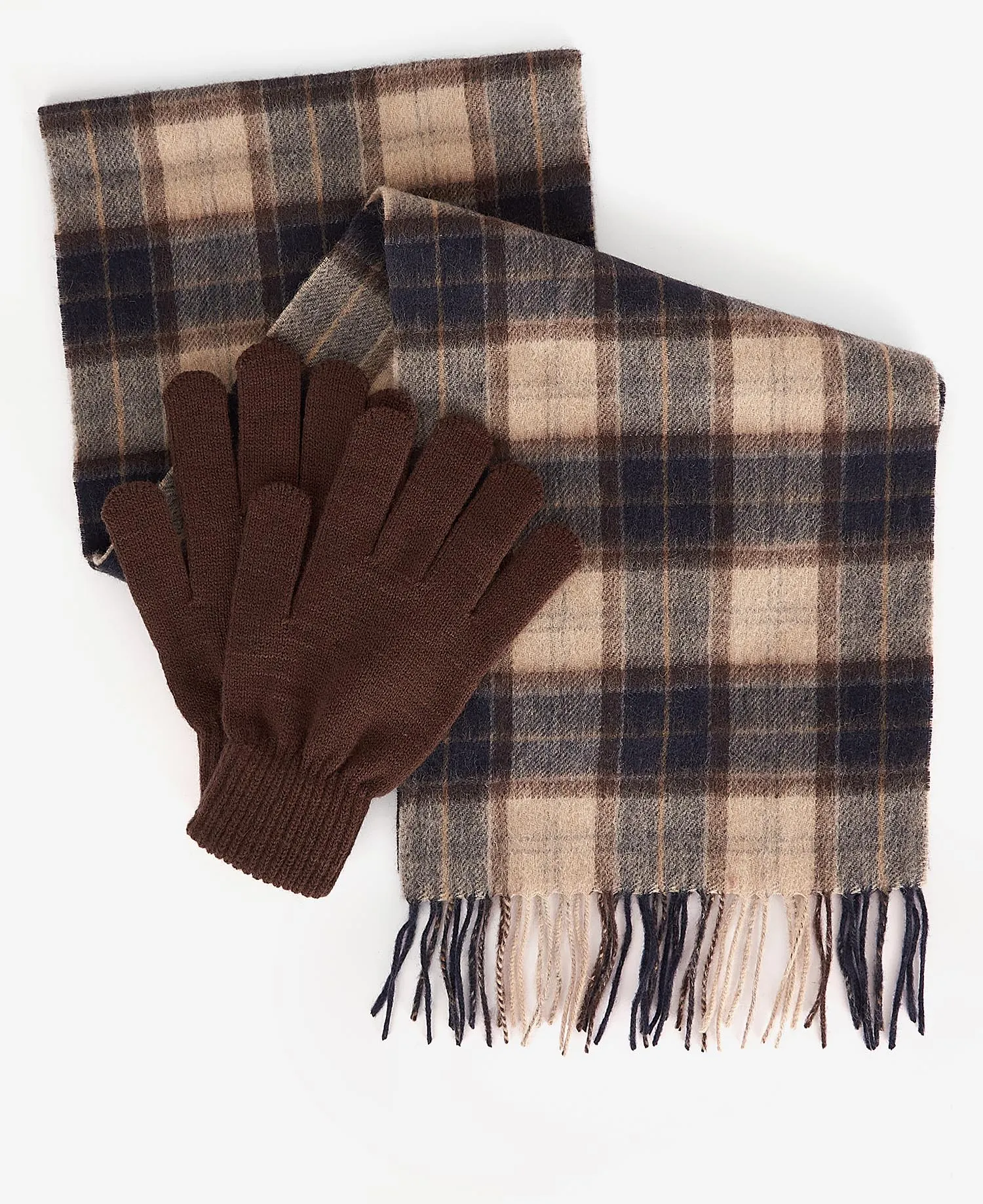 Barbour Tartan Scarf & Glove Gift Set - Brown Tartan