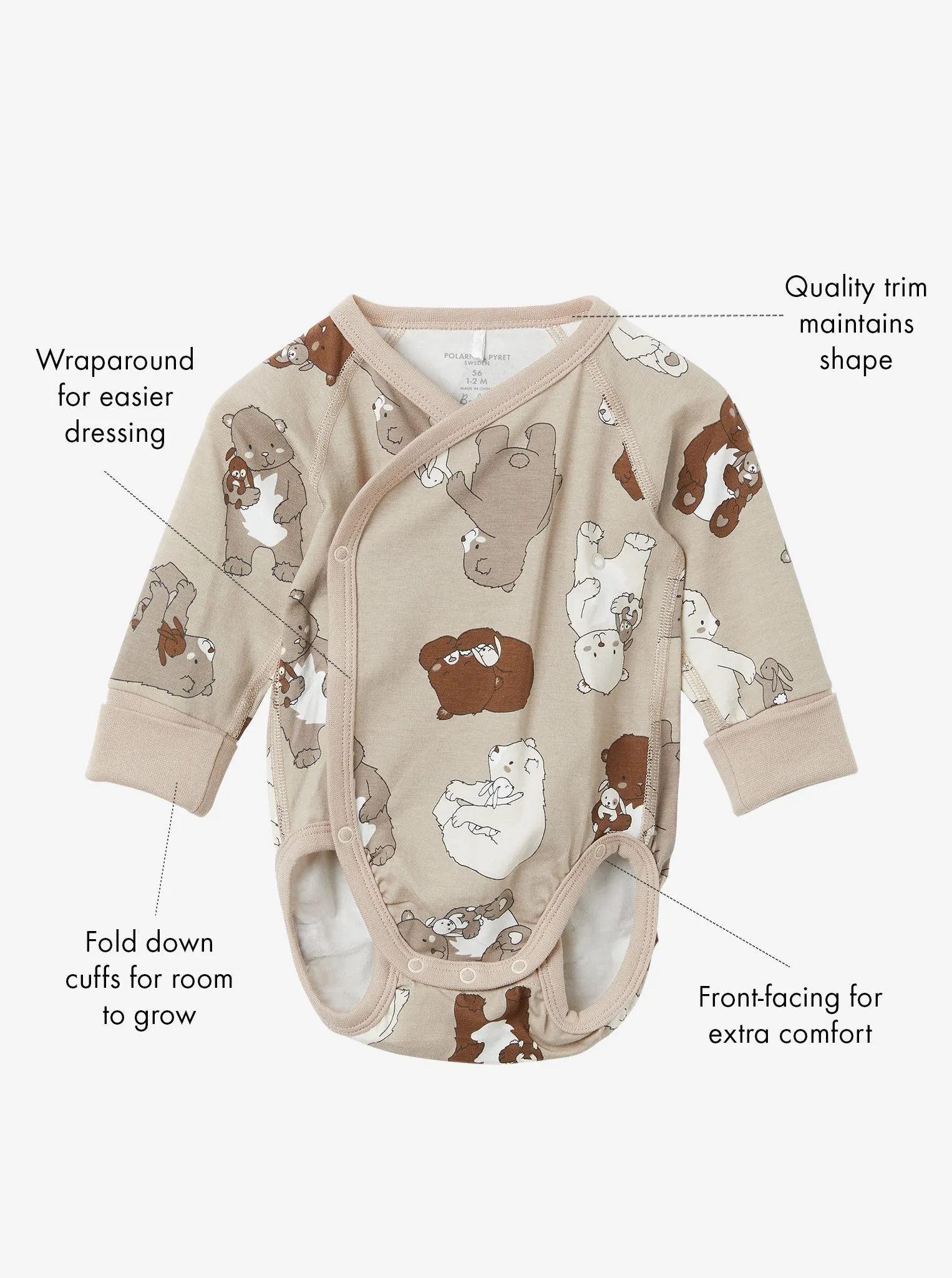 Bear Print Wraparound Baby Grow