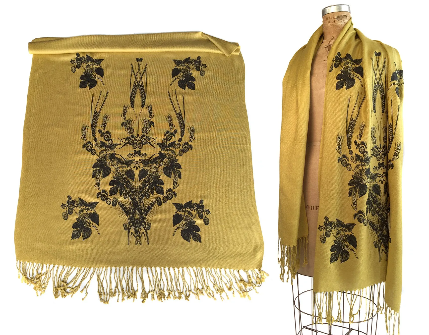 Beer! Hops & Wheat Print Pashmina Scarf