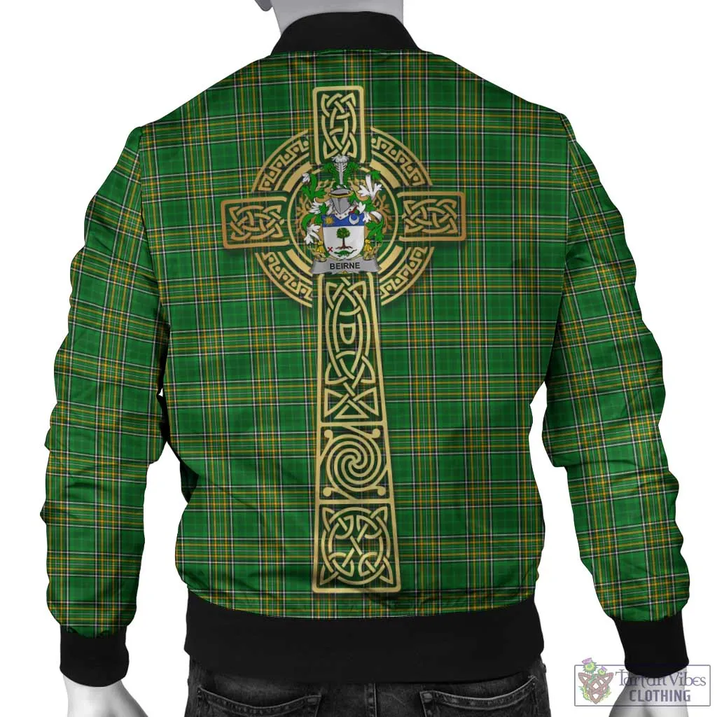 Beirne Irish Clan Tartan Bomber Jacket with Coat of Arms Celtic Tree of Life Style