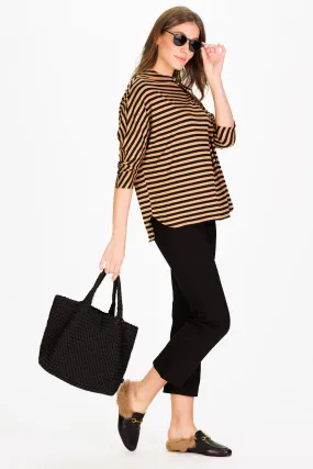 Betsy Top in Black & Brown Knit Stripe