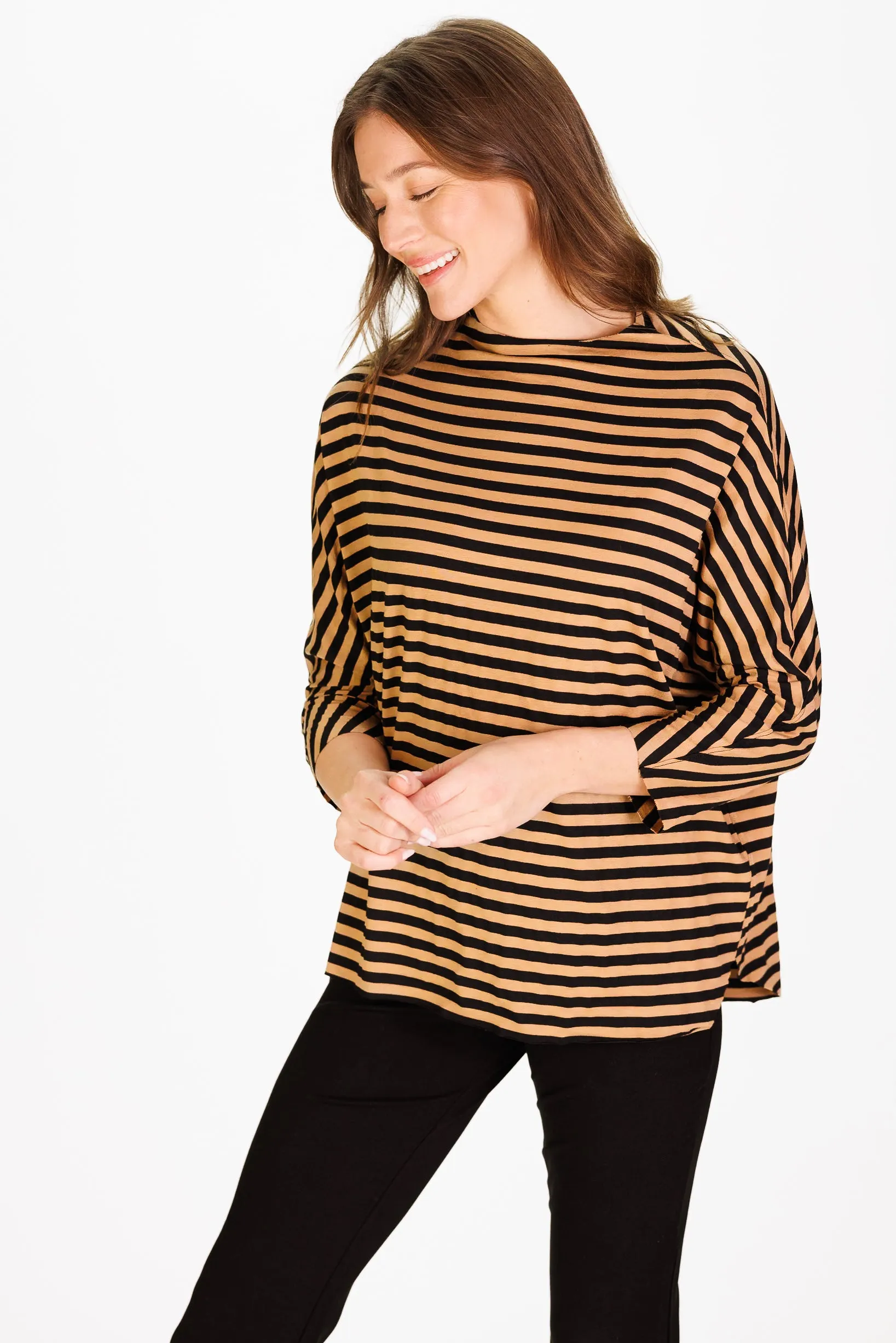 Betsy Top in Black & Brown Knit Stripe