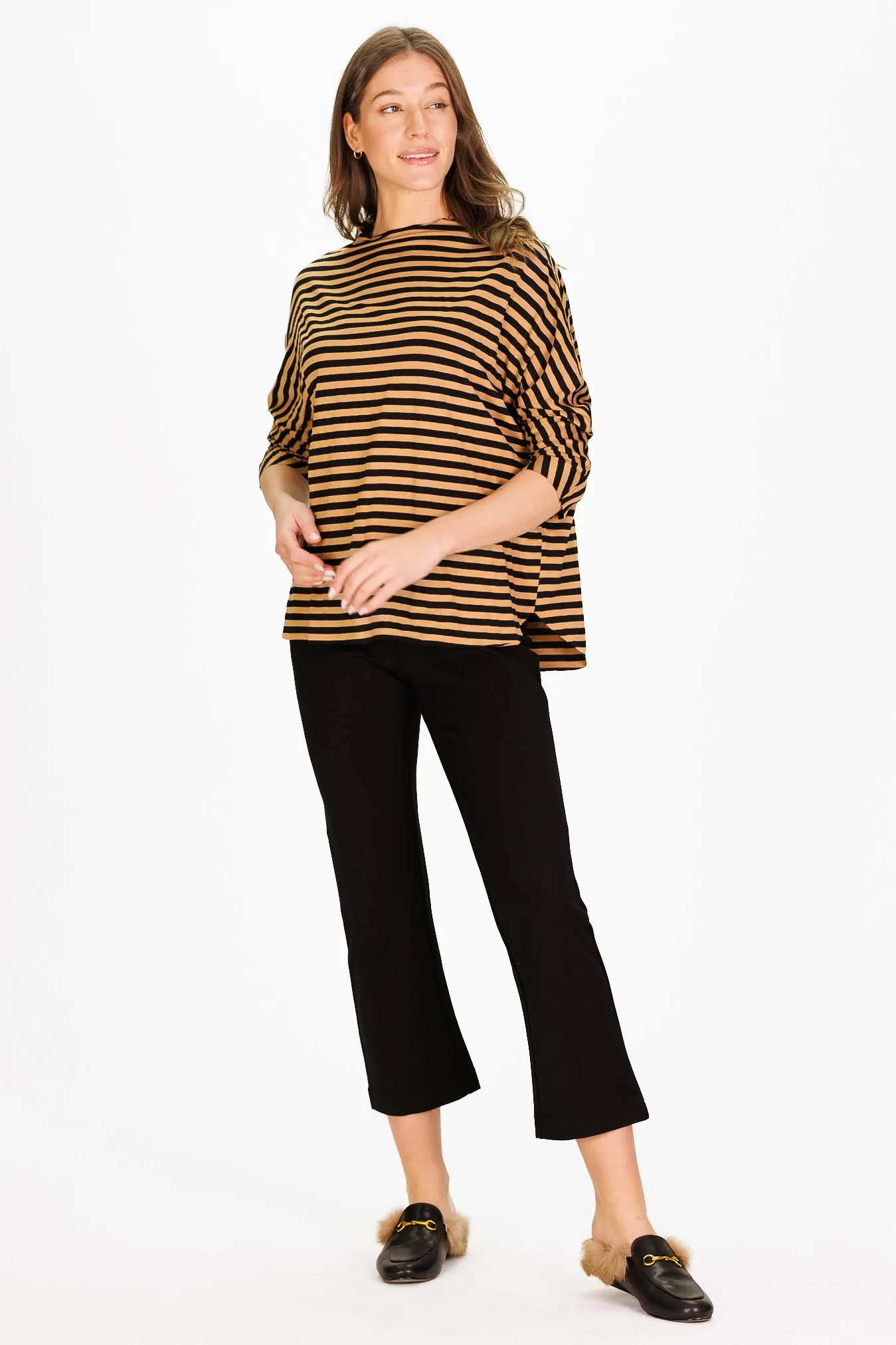 Betsy Top in Black & Brown Knit Stripe