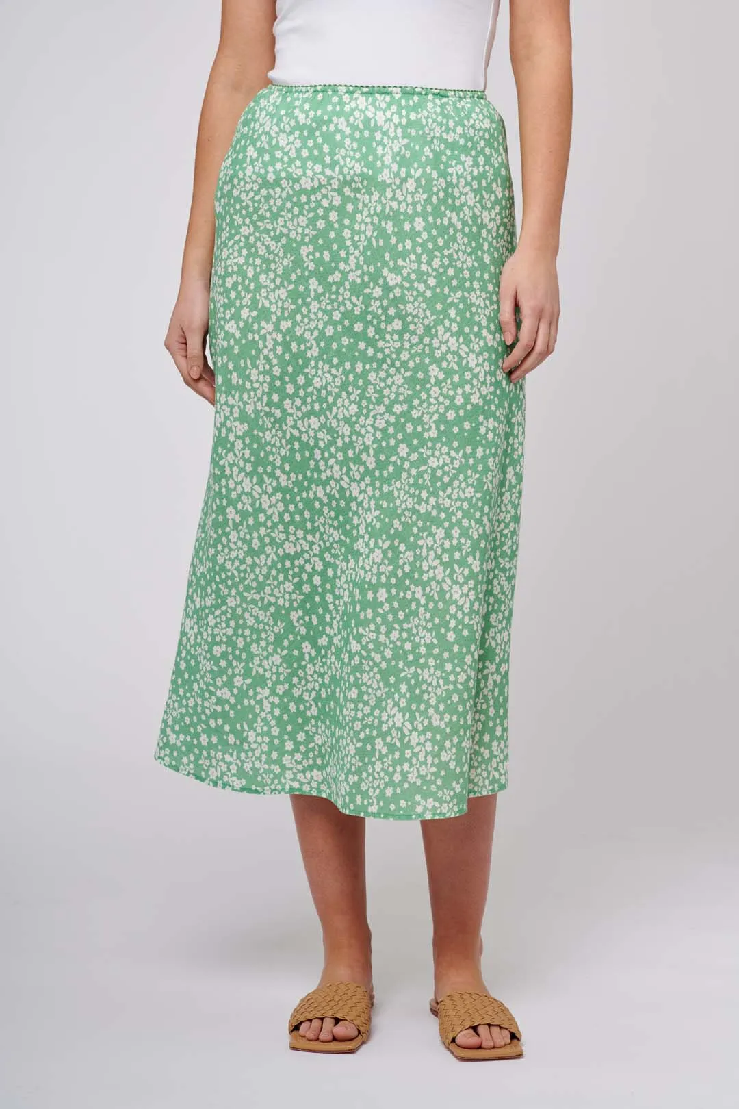 Bias Skirt in Basil Ditsy