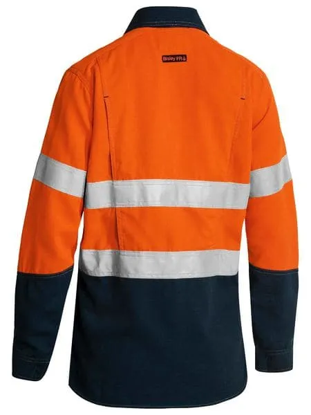 Bisley Women's Taped 2 Tone FR HiVis Lightweight Vented Long Sleeve-Orange/Navy (BL8098T)