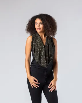 Black Gold Speckle Raw Silk Infinity Scarf