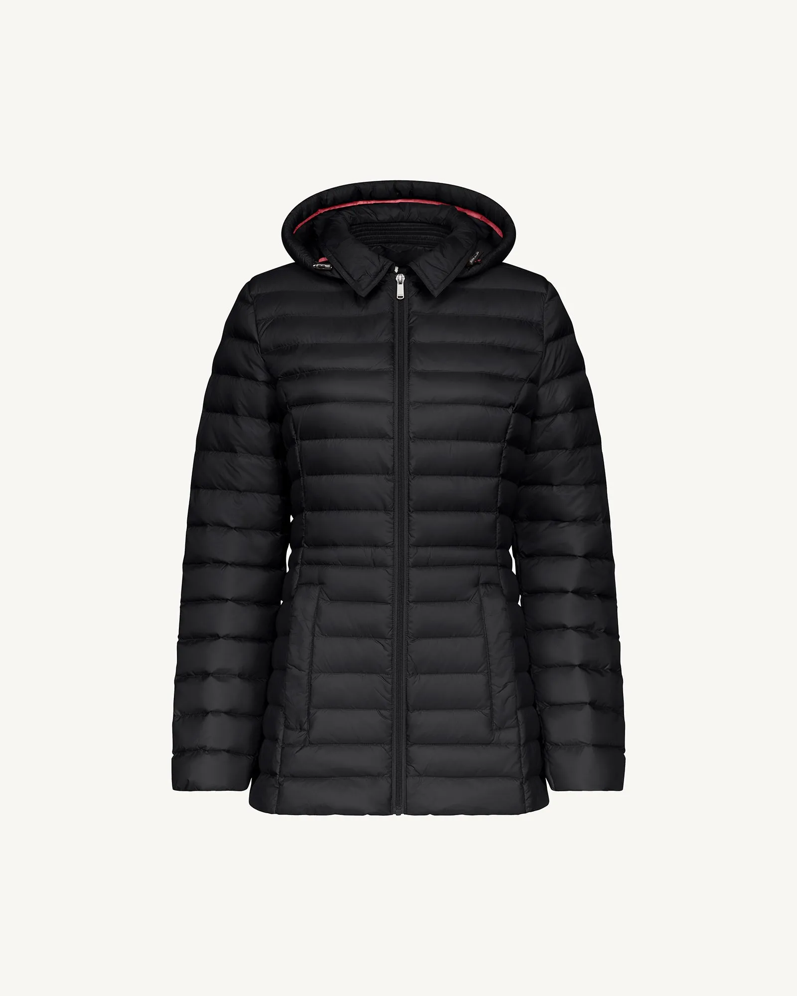 Black Nour 2.0 mid-length hooded puffer jacket