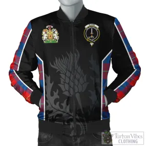 Blane Tartan Bomber Jacket with Family Crest and Scottish Thistle Vibes Sport Style