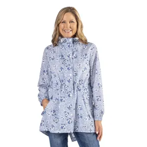 Blue Floral Hooded Drawstring Raincoat