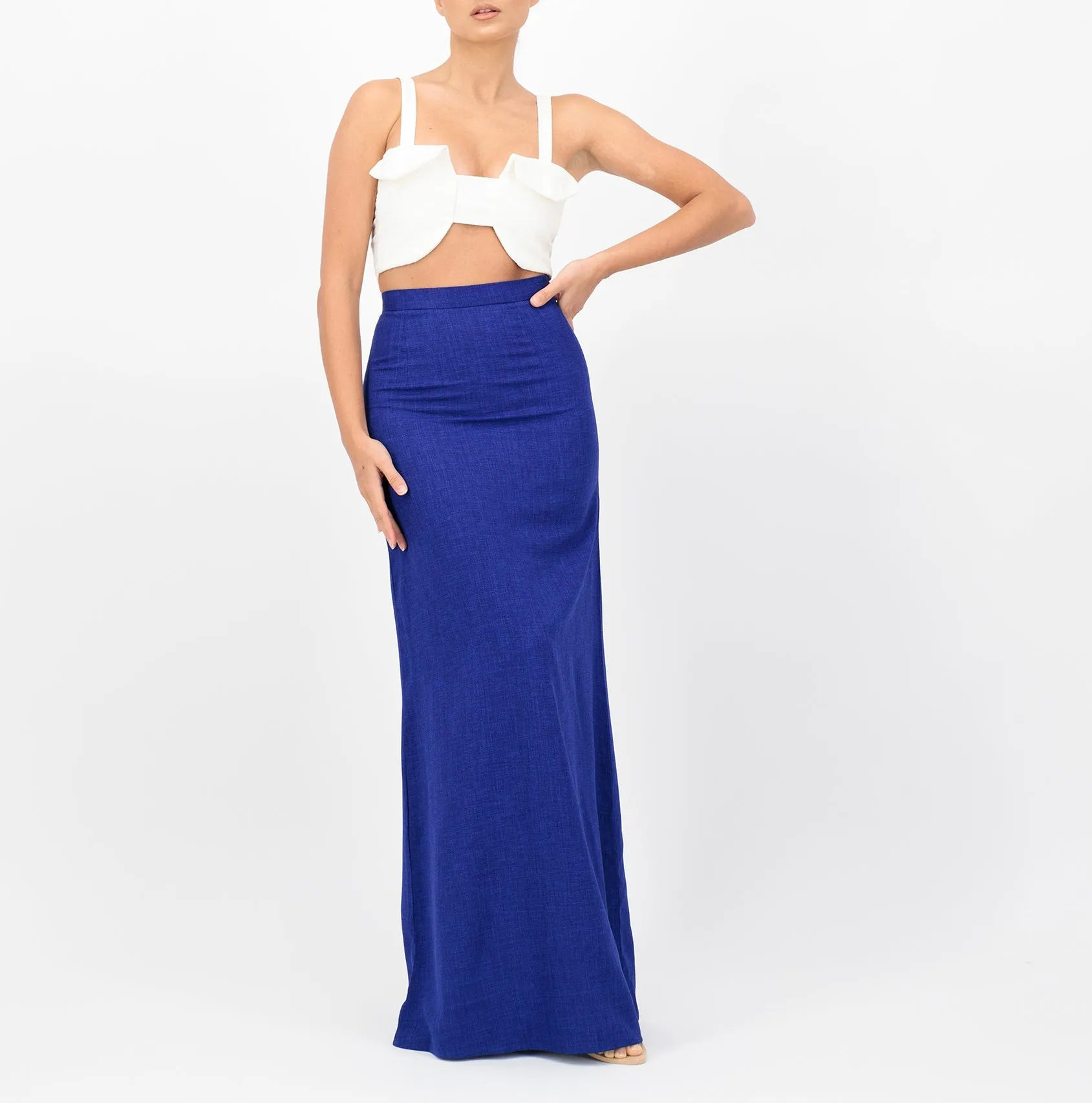 Blue linen maxi skirt