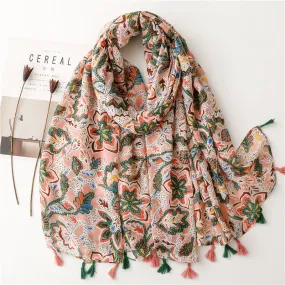 Bohemian Ethnic Style Sunscreen Shawl Spring/Summer Thin Silk Scarf Balinese Flower Totem Tassel Scarf