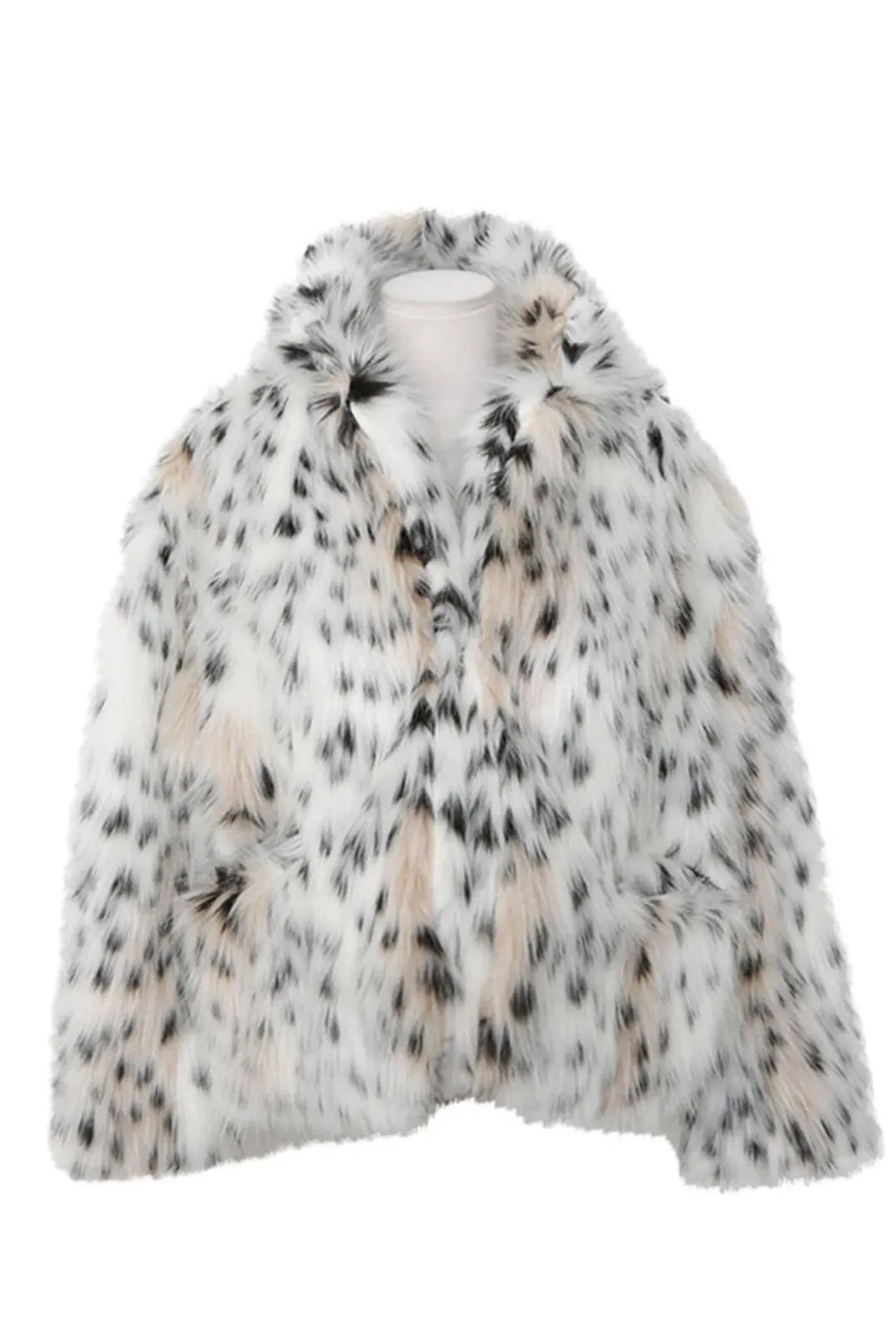 Boho Winter Coat, Fur Coat, Faux Fox Fur, Short White Leopard