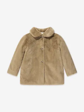 Bonpoint Girls Doogie Faux Fur Jacket in Brown