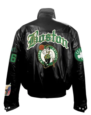 BOSTON CELTICS FULL LEATHER PUFFER OLD ENGLISH JACKET Black