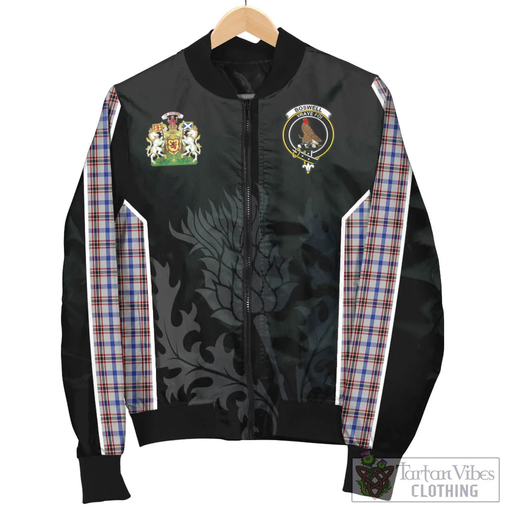 Boswell Tartan Bomber Jacket with Family Crest and Scottish Thistle Vibes Sport Style