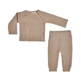 Boys Taupe Knit Trouser Set (2) | Made in France