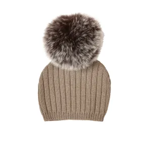 Boys Taupe Knitted Pom-Pom Hat | Made in France