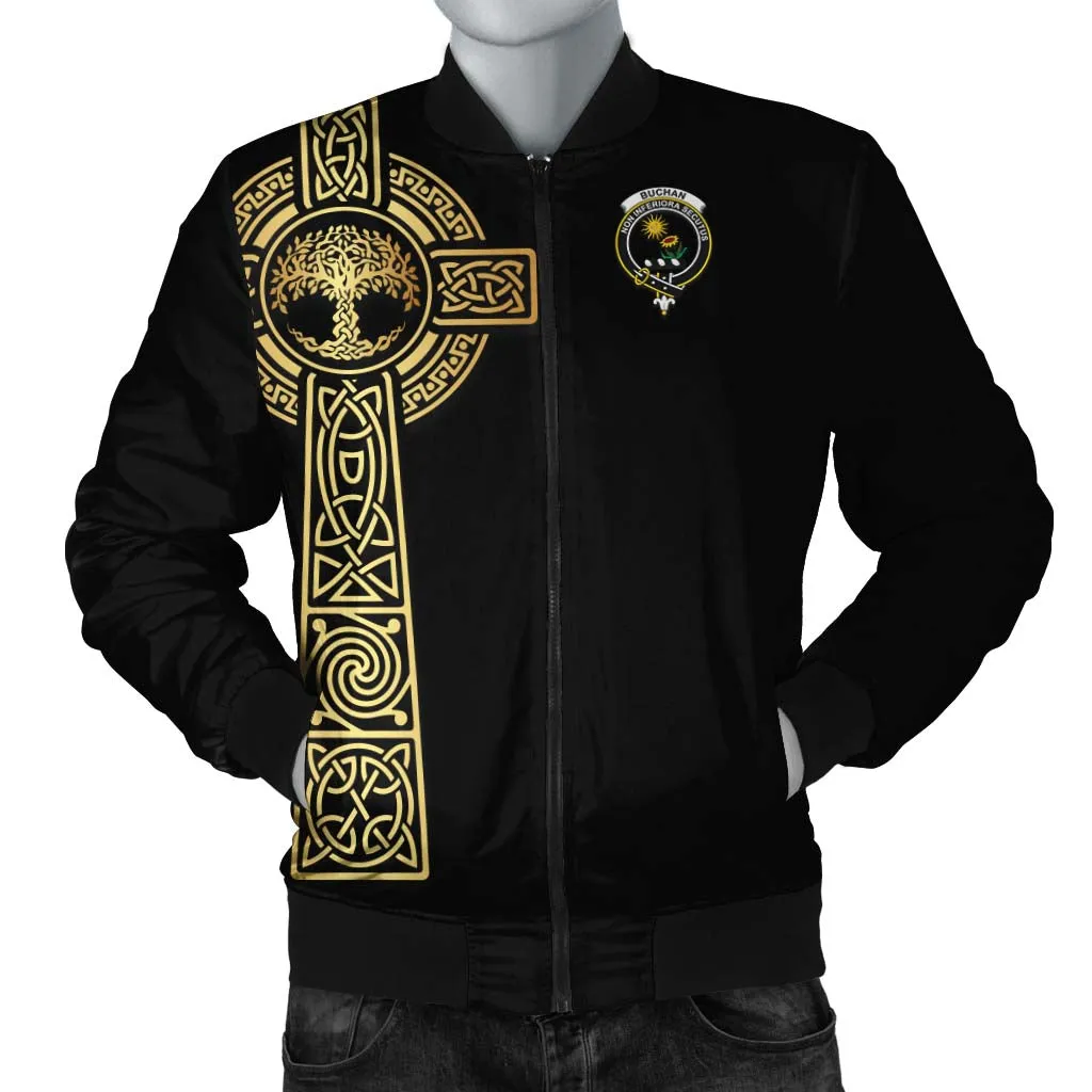 Buchan Clan Bomber Jacket with Golden Celtic Tree Of Life