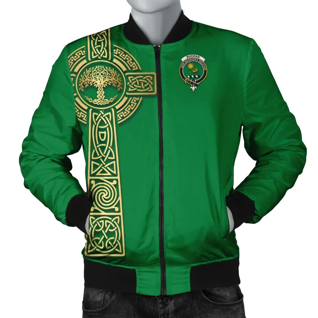 Buchan Clan Bomber Jacket with Golden Celtic Tree Of Life