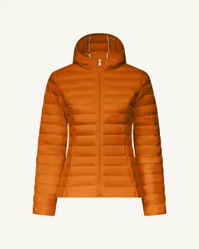 Burnt orange Cloe lightweight hooded puffer jacket