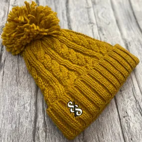 Cable Knit Melange Beanie - Mustard, Monochrome S/S Logo