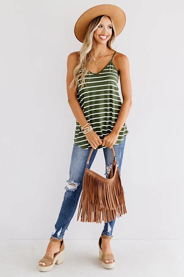 Cali Coast Stripe Shift Tank In Olive