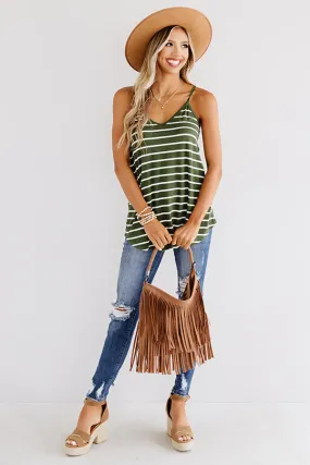 Cali Coast Stripe Shift Tank In Olive