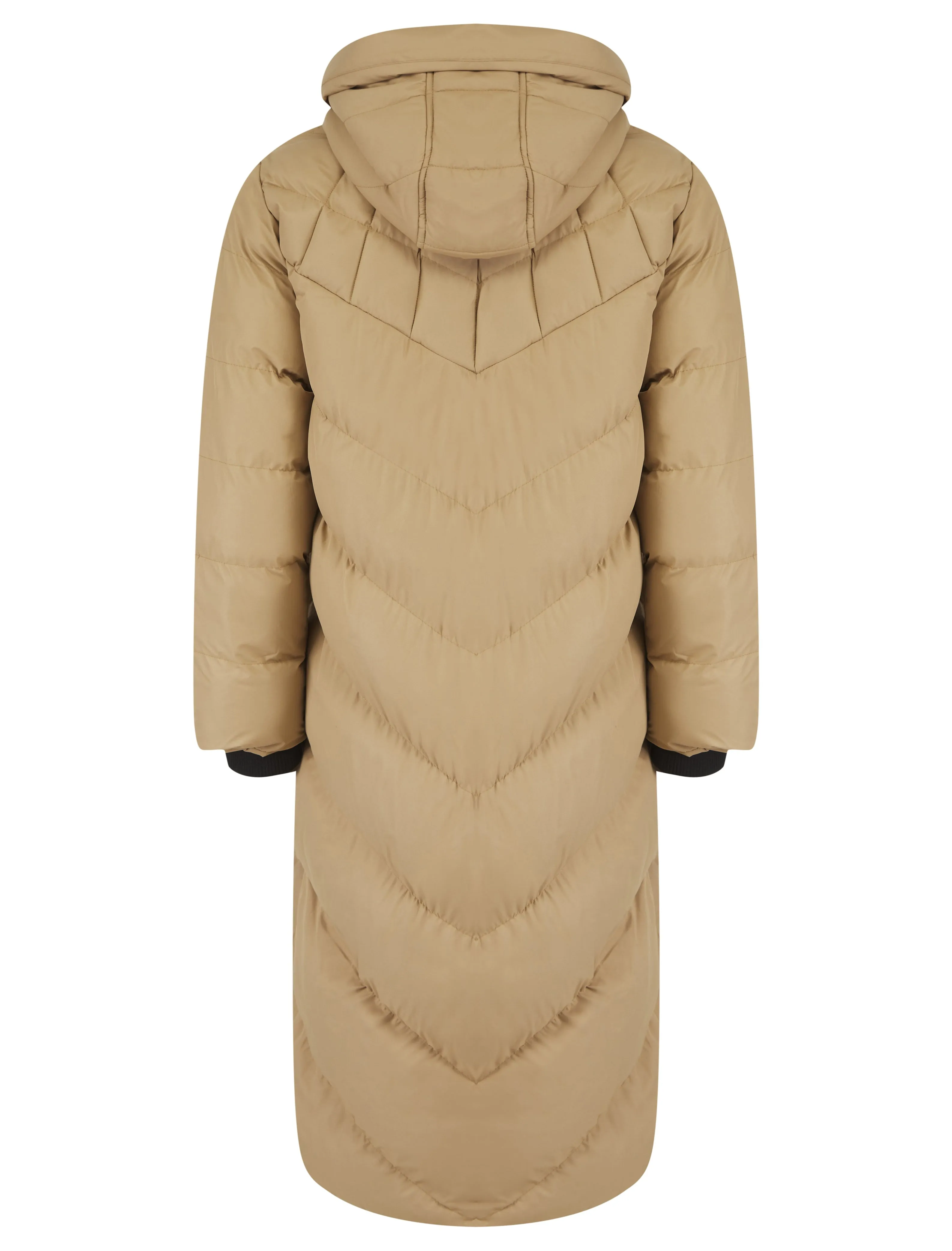 CAMEL HOODED PUFFER COAT WITH ZIP FRONT POCKETS