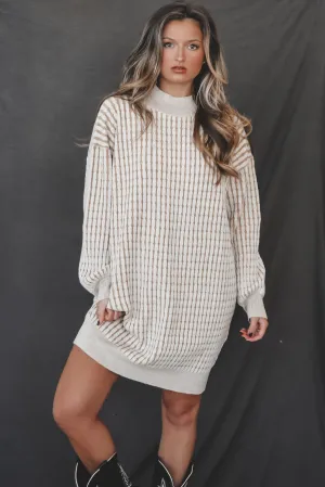 Can We Take A Minute Cream Cable Knit Sweater Mini Dress