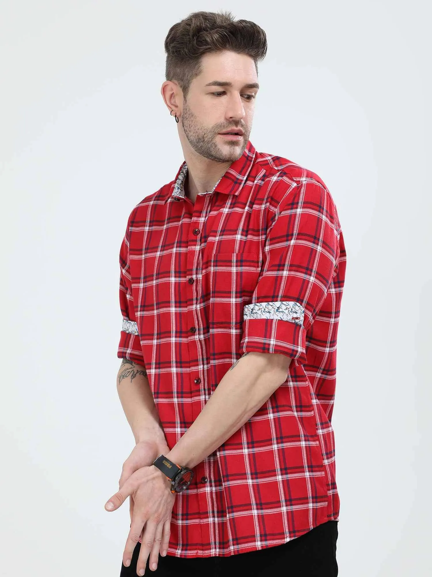 Candy Red Checkered Cotton Shirt