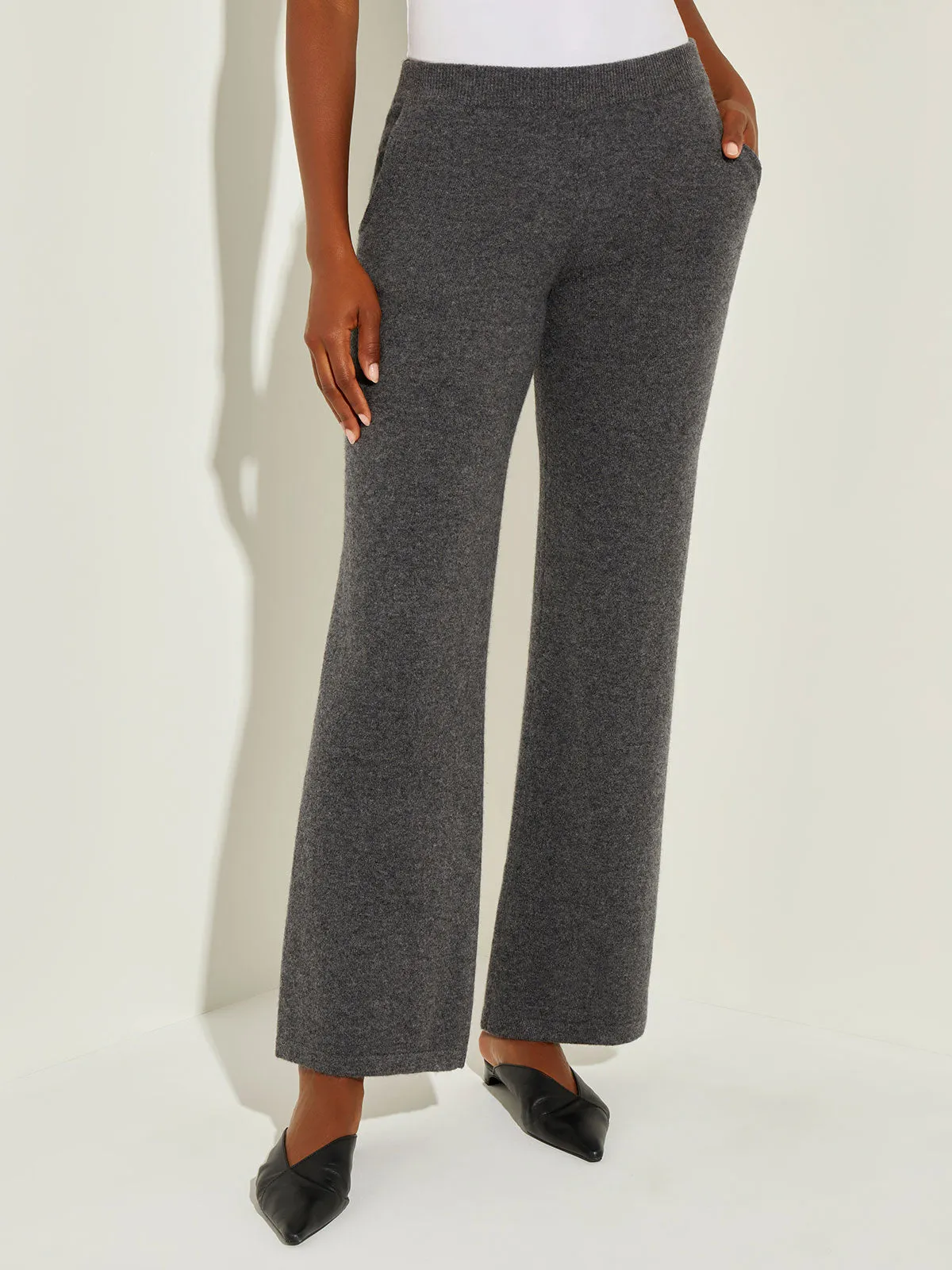 Cashmere Wide Leg Pant, Charcoal