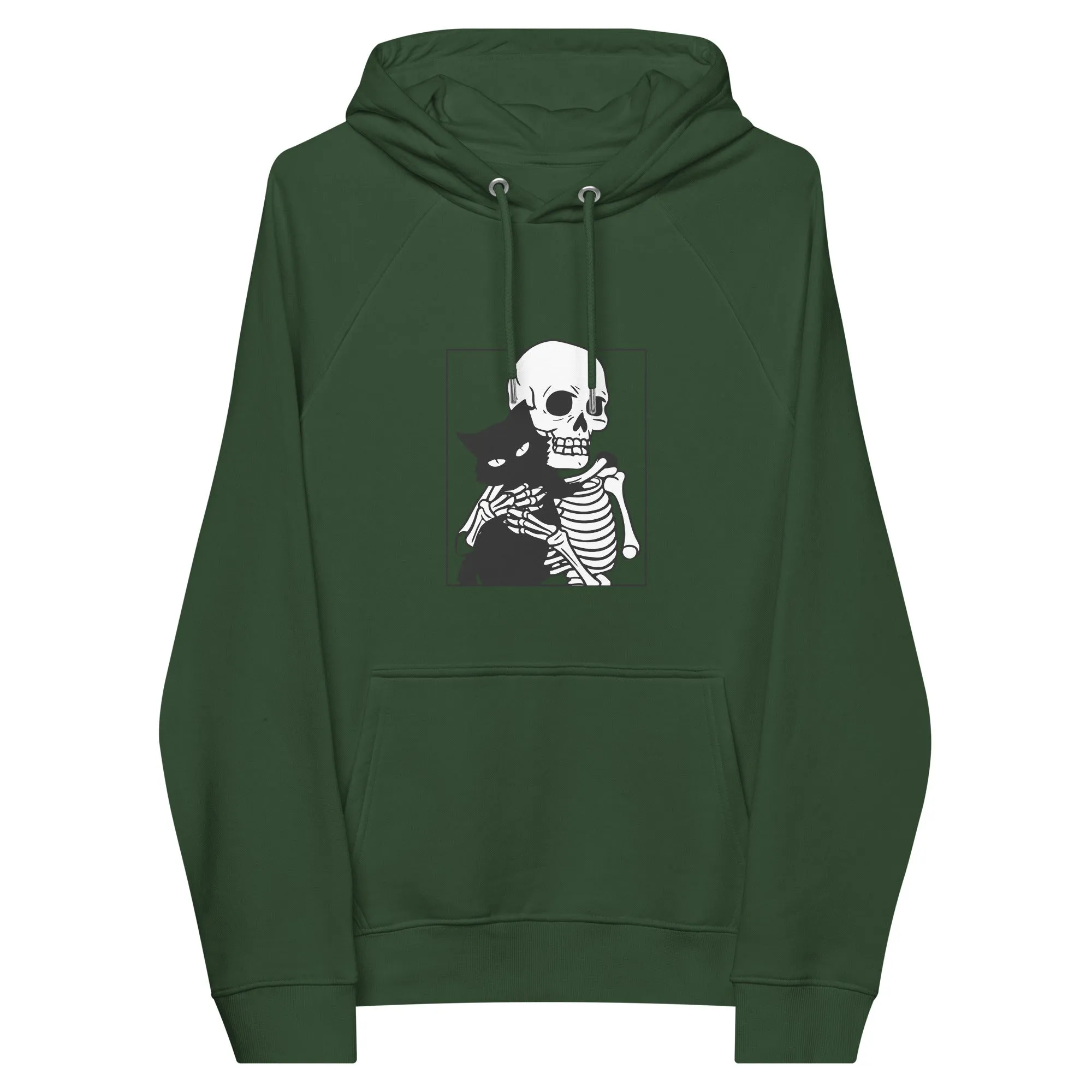 Cat and Skeleton Halloween Graphic Men Eco Raglan Hoodie