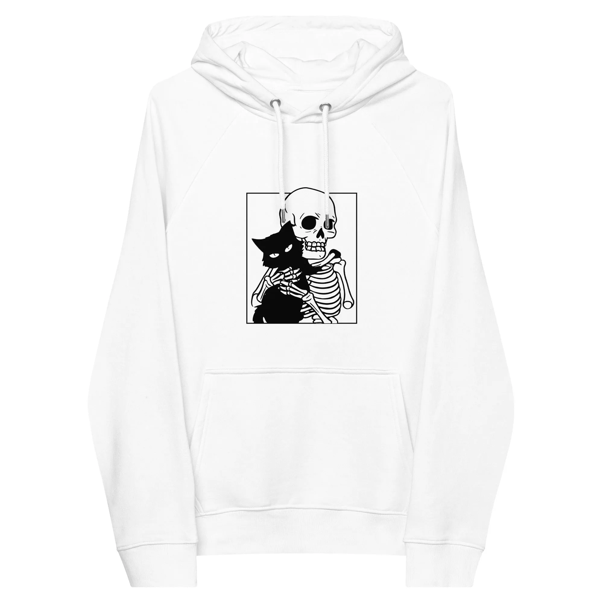 Cat and Skeleton Halloween Graphic Men Eco Raglan Hoodie